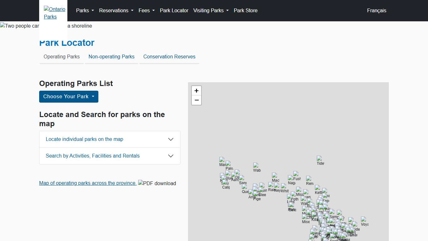 Locate Provincial Parks in Ontario